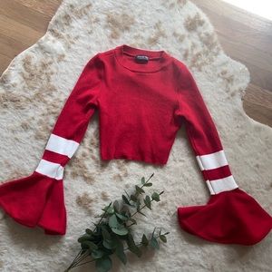 Fashion Nova Flare Sleeve Mock Neck Crop Top | Red